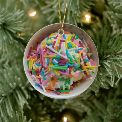 Ice cream Colorful Pink Blue Sprinkles Food Themed Ceramic Ornament