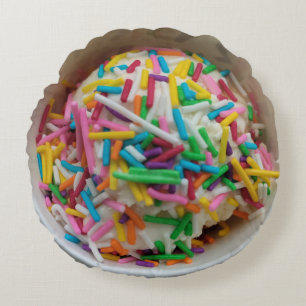 Ice cream Colorful Pink Blue Sprinkles Food Themed Round Pillow
