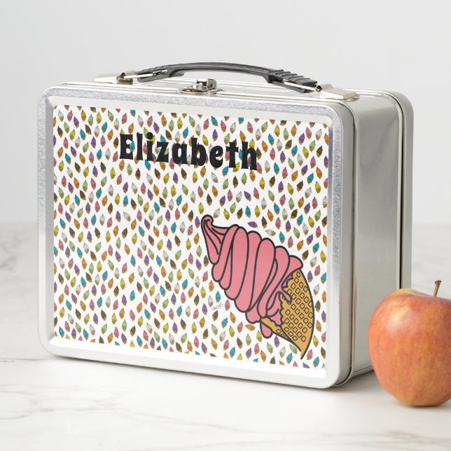 Ice Cream Colorful-Strawberry Custom Text Metal Lunch Box (In Situ)
