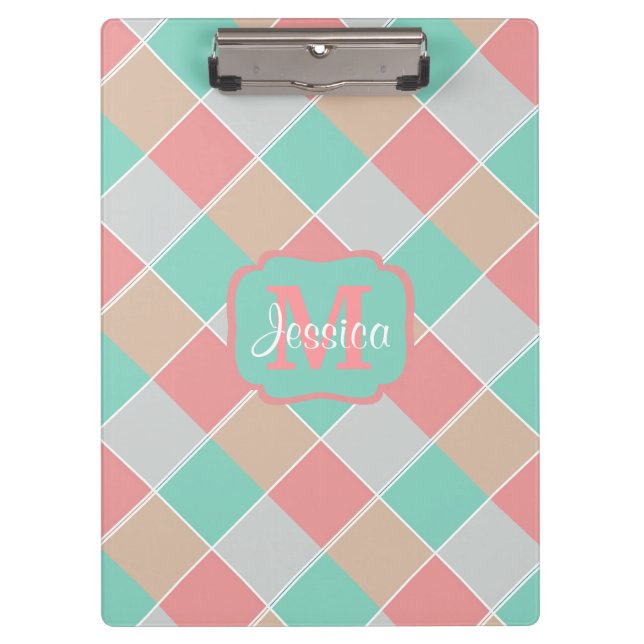 Ice-Cream Colors Checked Personalised Clipboard (Front)