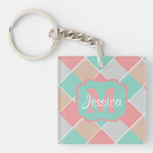 Ice-Cream Colors Checked Personalised Keychain