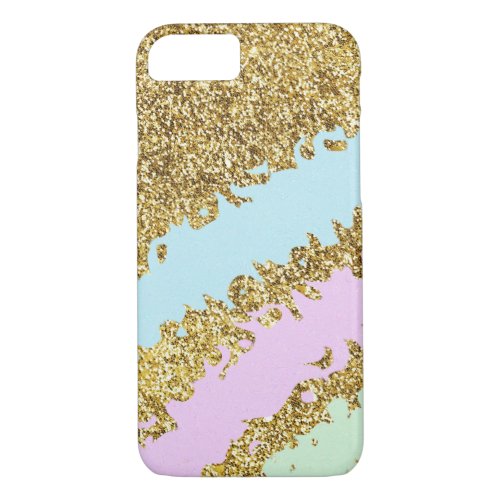 Ice Cream Colors Splatter on Gold Glitter Effect iPhone 87 Case