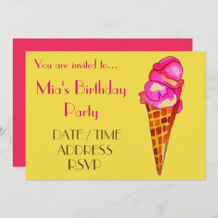 Ice-cream colourful girl's birthday party invitation