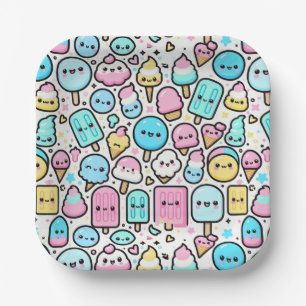 Ice Cream Cone and Popsicle Doodles Paper Plates