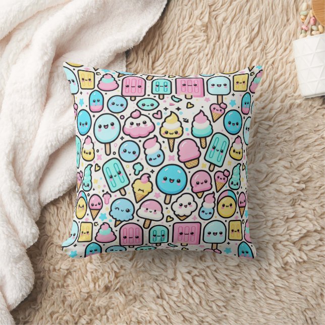 Ice Cream Cone and Popsicle Doodles Throw Pillow (Blanket)