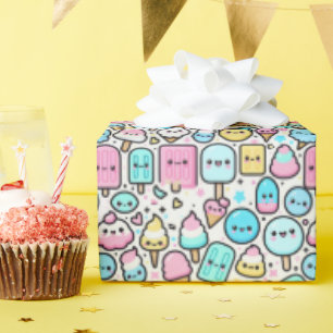 Ice Cream Cone and Popsicle Doodles Wrapping Paper