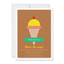 Ice cream cone and ribbon -birthday party invite