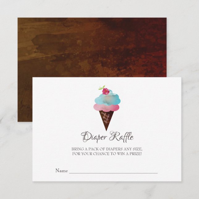 Ice Cream Cone Baby Shower Diaper Raffle Invitation (Front/Back)