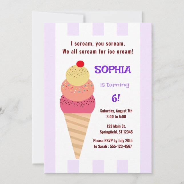 Ice Cream Cone Birthday  Invitation (Front)