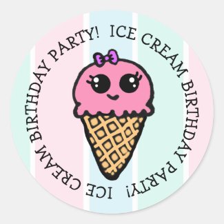 Ice Cream Cone Birthday Party Classic Round Sticker