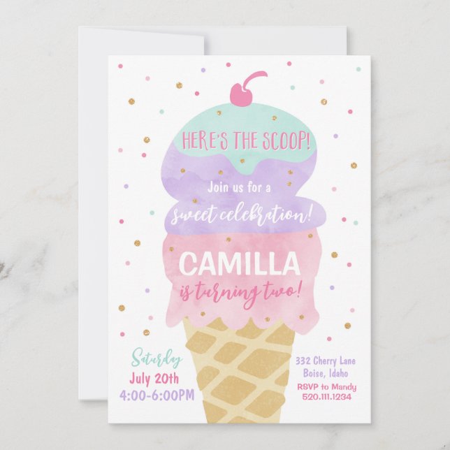 Ice Cream Cone Birthday Party Invitation (Front)