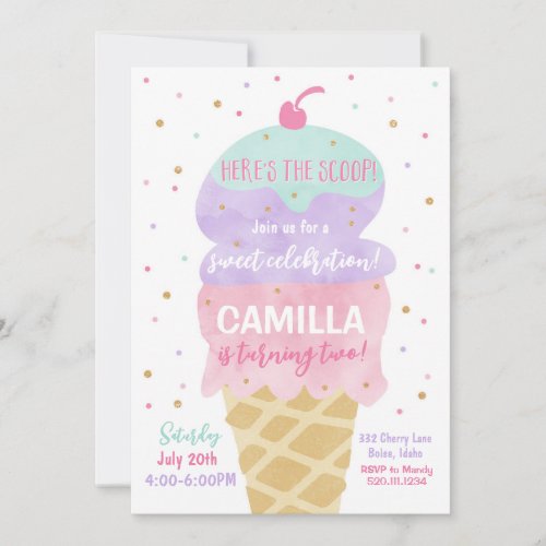 Ice Cream Cone Birthday Party Invitation
