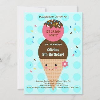 Ice Cream Cone Birthday Party Invitation