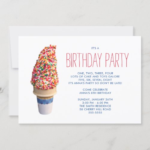 Ice Cream Cone Birthday Party Invitation