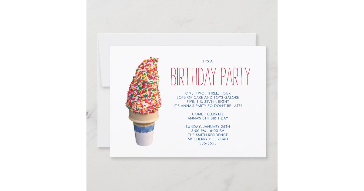 Ice Cream Cone Birthday Party Invitation Zazzle 