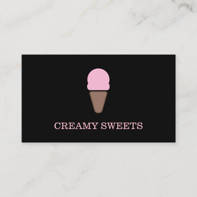 Ice Cream Cone Black Pink Business Card (Front)
