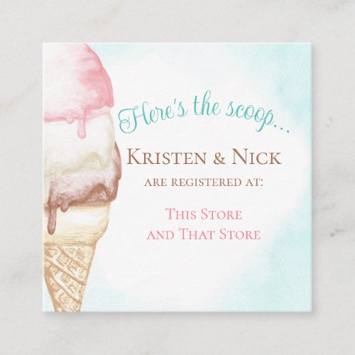 Ice Cream Cone Bridal Shower Registry Square Business Card