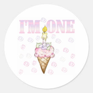 Ice Cream Cone Cake I'm One Classic Round Sticker