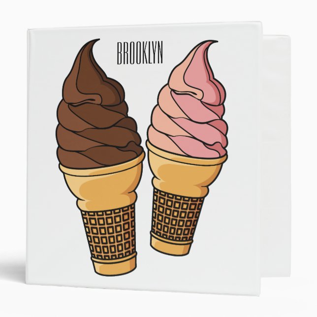Ice cream cone cartoon illustration  3 ring binder (Front/Inside)