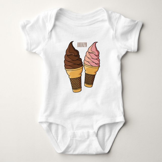 Ice cream cone cartoon illustration  baby bodysuit (Front)