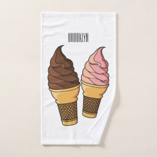 Ice cream cone cartoon illustration bath towel set