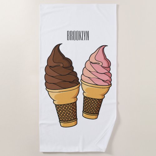 Ice cream cone cartoon illustration  beach towel
