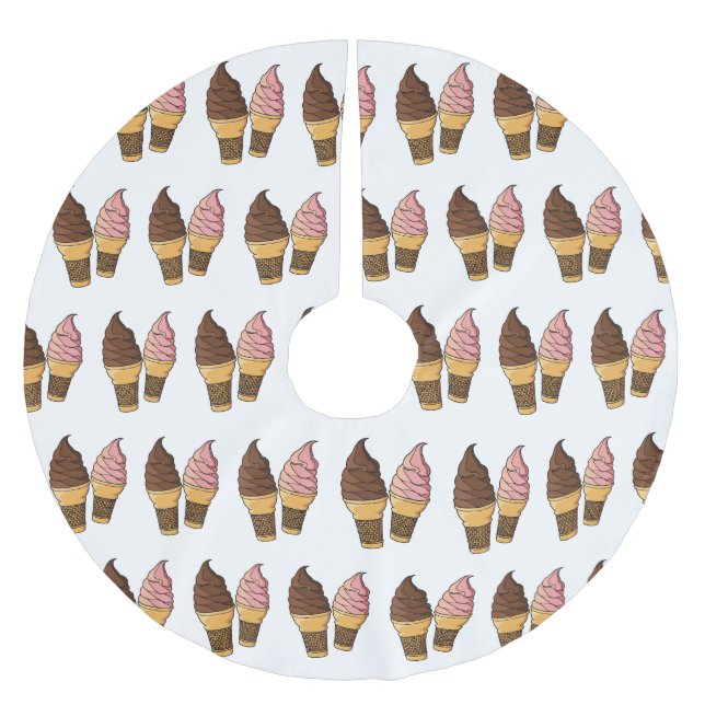 Ice cream cone cartoon illustration  brushed polyester tree skirt (Front)
