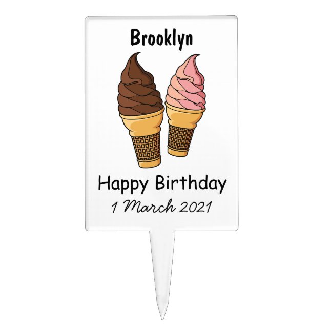 Ice cream cone cartoon illustration cake topper (Front)