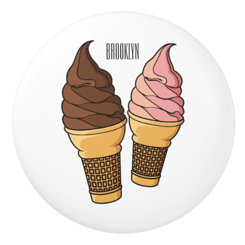 Ice cream cone cartoon illustration  ceramic knob