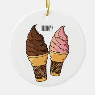 Ice cream cone cartoon illustration ceramic ornament