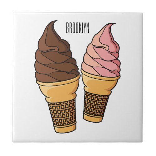 Ice cream cone cartoon illustration  ceramic tile