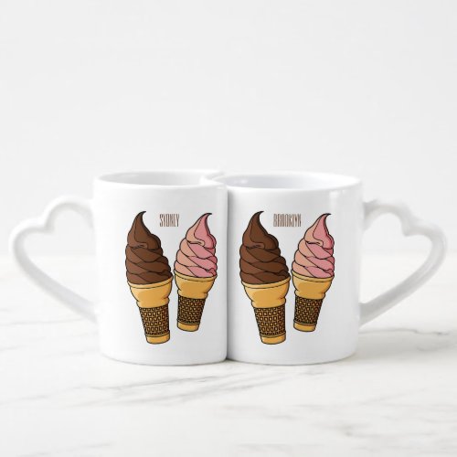 Ice cream cone cartoon illustration  coffee mug set