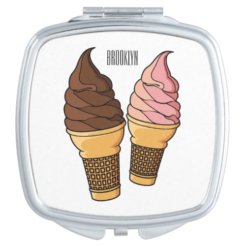 Ice cream cone cartoon illustration  compact mirror