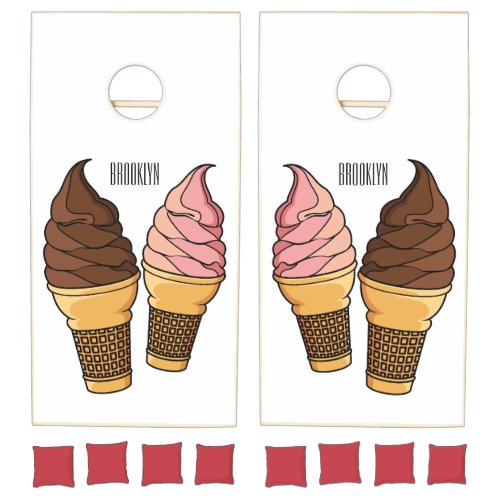 Ice cream cone cartoon illustration  cornhole set