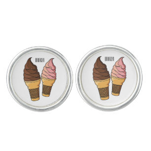 Ice cream cone cartoon illustration cufflinks