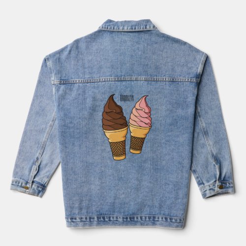 Ice cream cone cartoon illustration  denim jacket