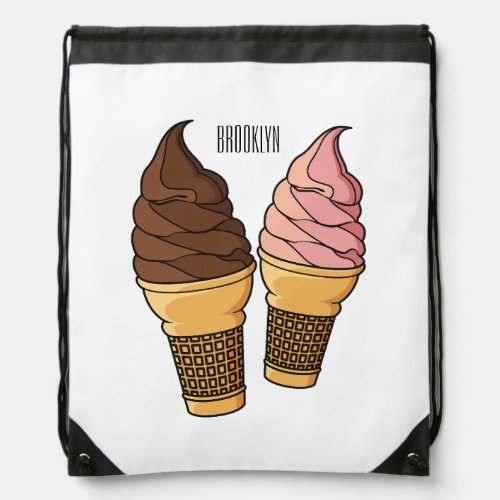 Ice cream cone cartoon illustration  drawstring bag