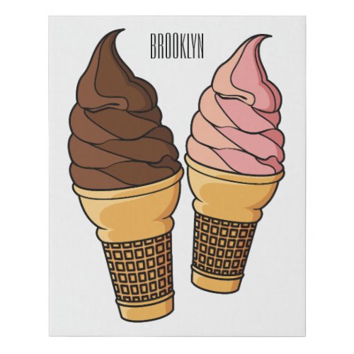 Ice cream cone cartoon illustration  faux canvas print