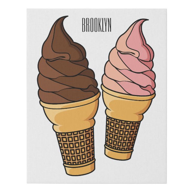 Ice cream cone cartoon illustration  faux canvas print (Front)