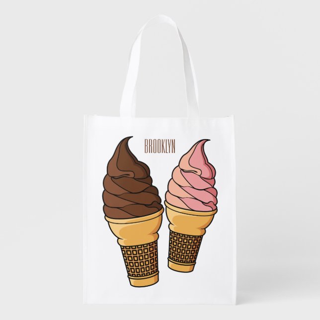 Ice cream cone cartoon illustration  grocery bag (Front)