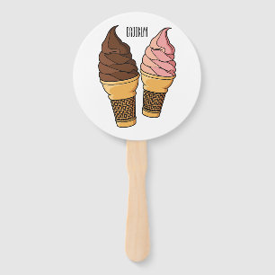 Ice cream cone cartoon illustration hand fan