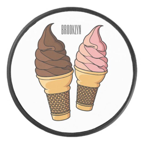 Ice cream cone cartoon illustration  hockey puck