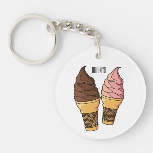 Ice cream cone cartoon illustration  keychain
