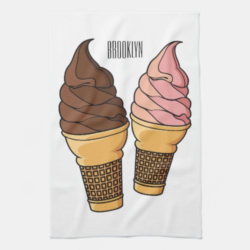 Ice cream cone cartoon illustration kitchen towel