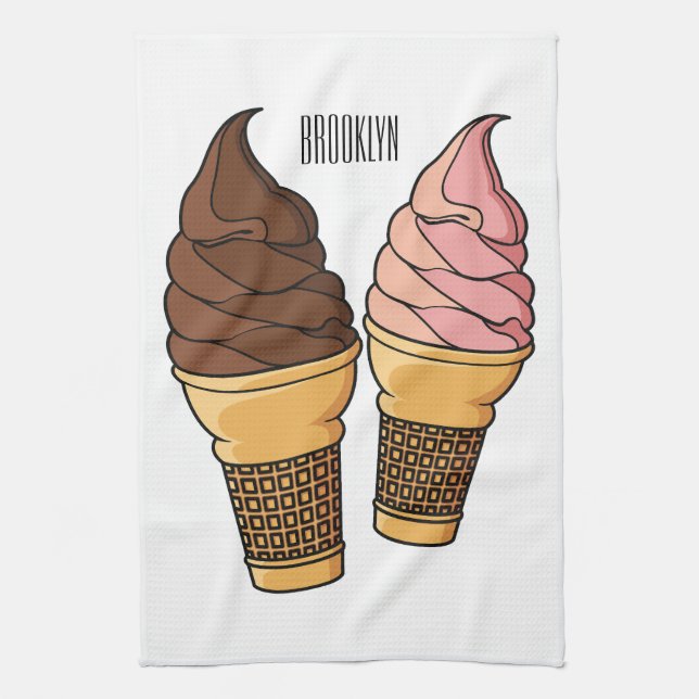 Ice cream cone cartoon illustration  kitchen towel (Vertical)