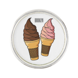 Ice cream cone cartoon illustration lapel pin
