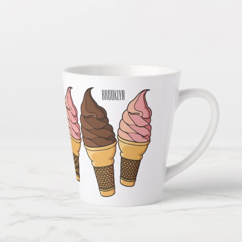 Ice cream cone cartoon illustration  latte mug