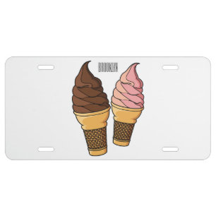 Ice cream cone cartoon illustration  license plate