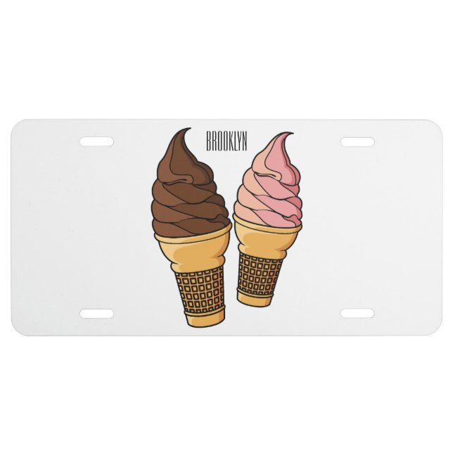 Ice cream cone cartoon illustration  license plate (Front)