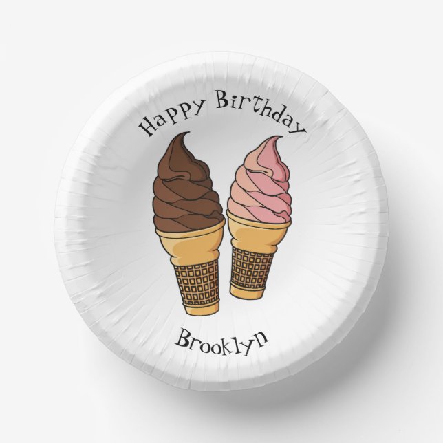 Ice cream cone cartoon illustration paper bowls (Front)